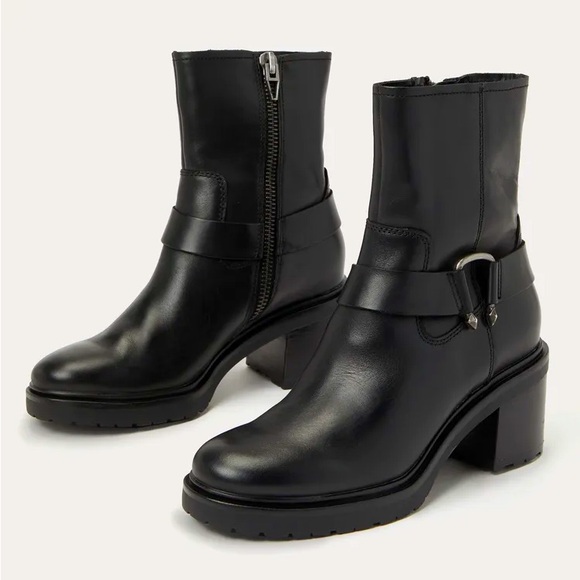 Camros Black Leather Mid-Calf Moto Boots size 8.5 - Picture 1 of 7